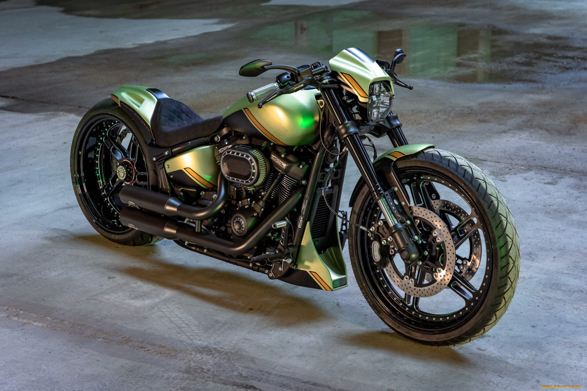 , harley-davidson, softail, fxdr, customized, golden, lime, tuning, bikes